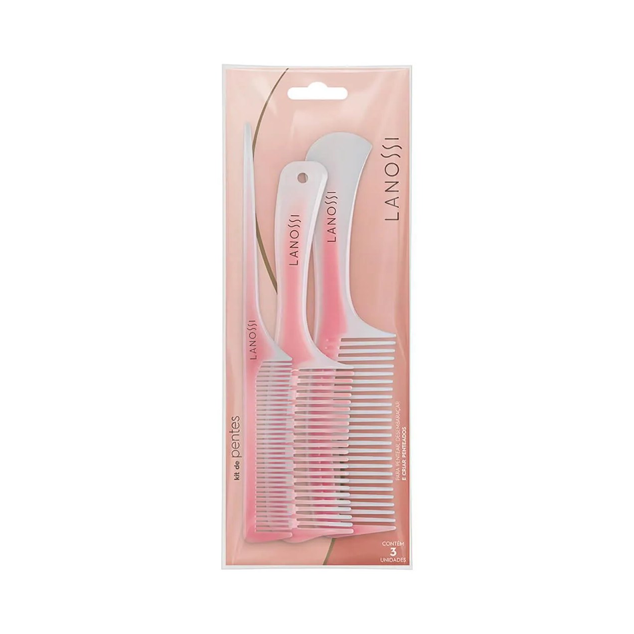 Conjunto de Pente de Cabelo Lanossi Rosé com 3 unidades