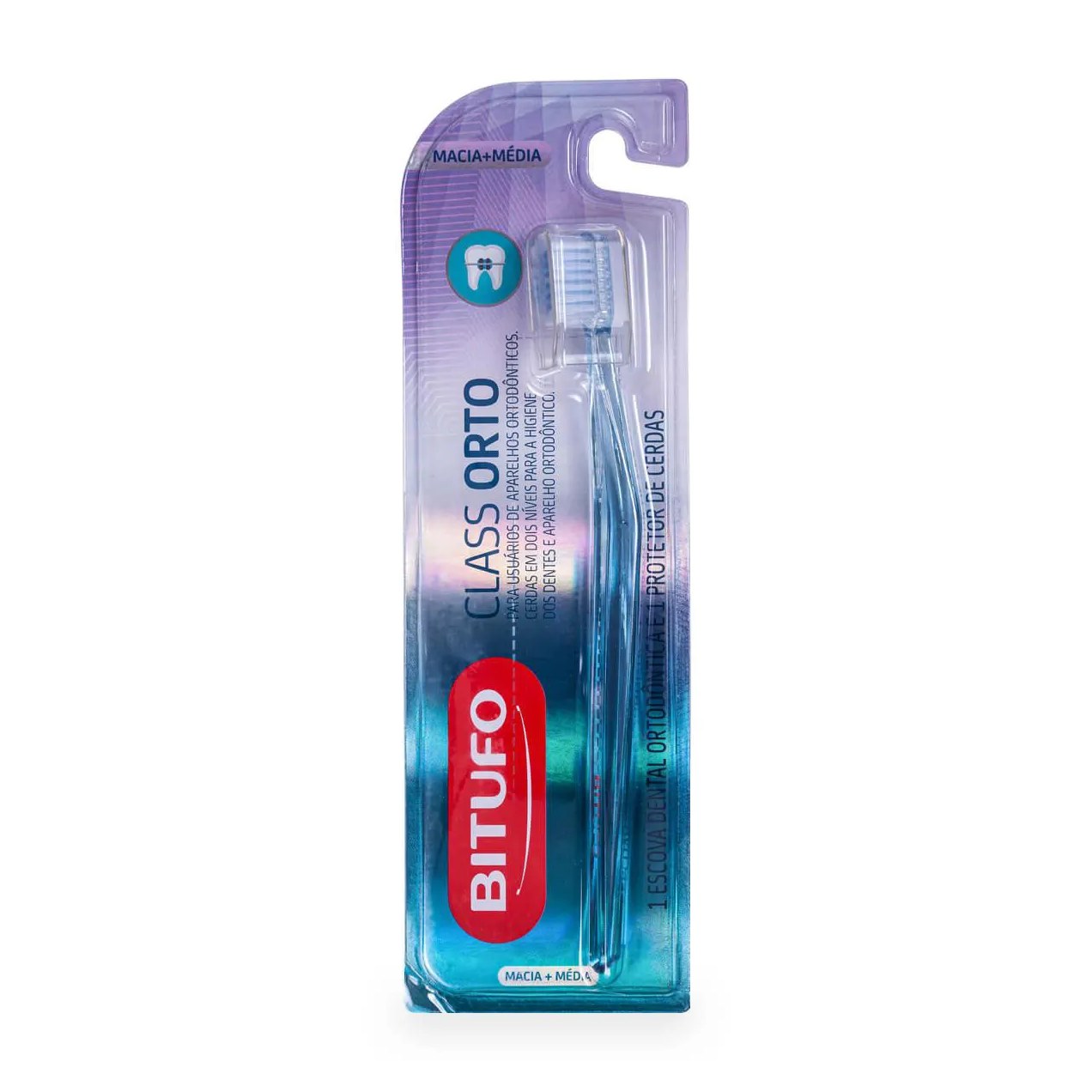 Escova de Dente Ortodôntica Bitufo Class Orto Macia+Média com 1 unidade + 1 protetor de cerdas