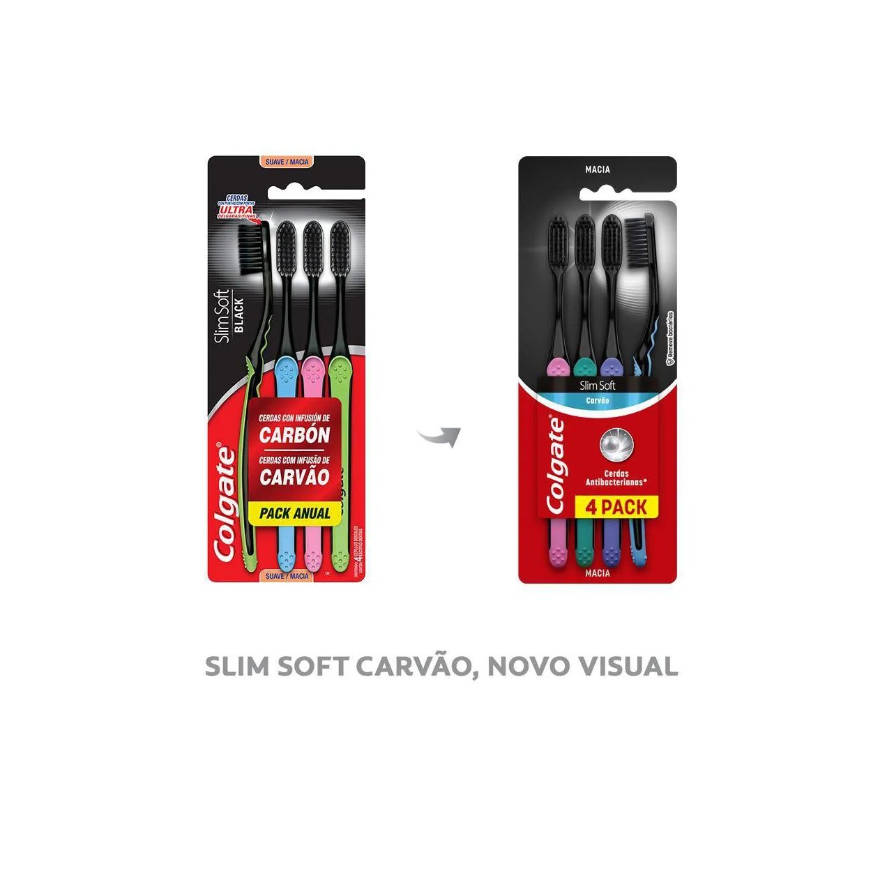 Kit Escova de Dente Colgate Slim Soft Black Carvão 4 unidades