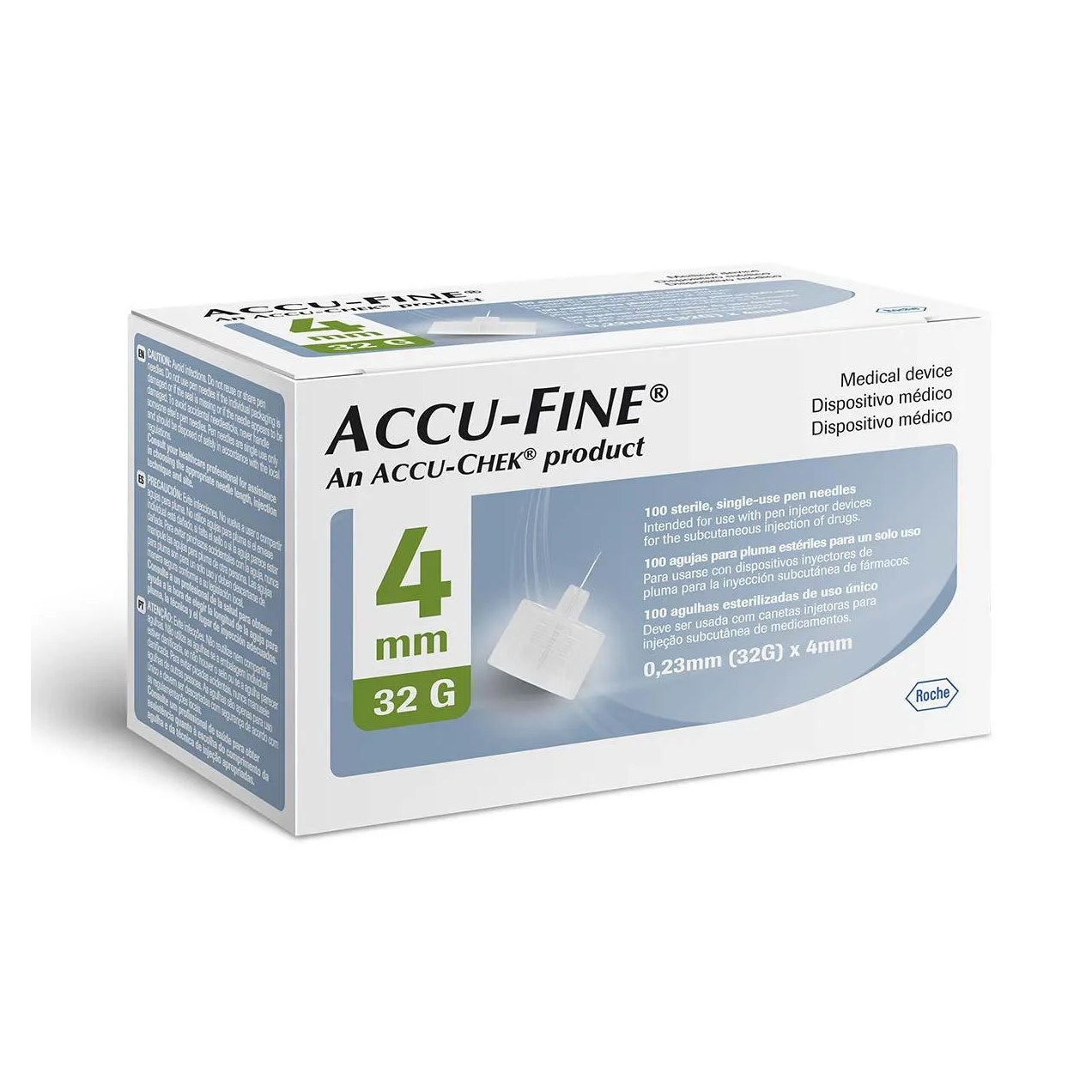 Agulha Accu Fine 4mm para Caneta Aplicadora de Insulina com 100 unidades