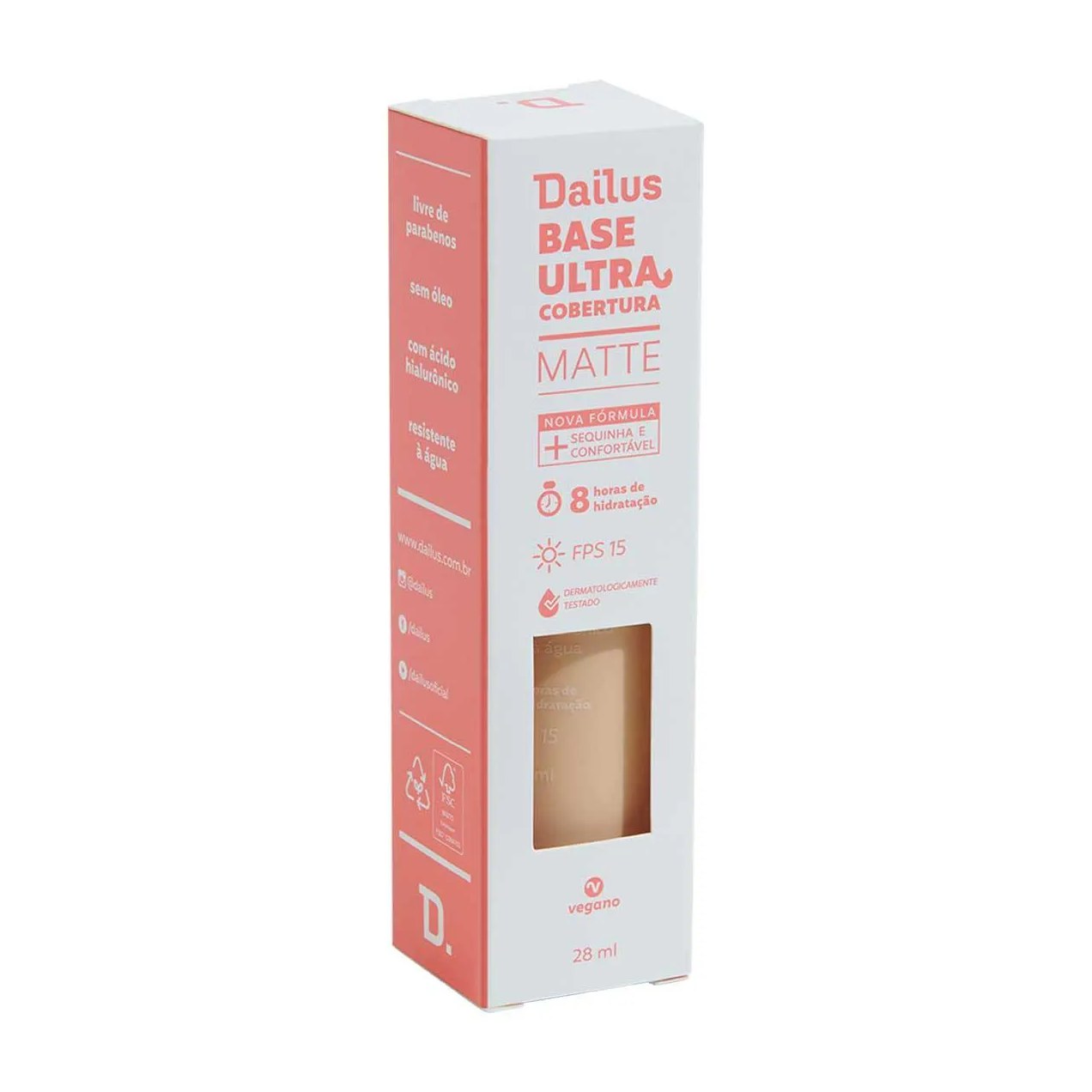 Base Líquida Dailus Ultra Cobertura Matte 28ml - D2 Claro