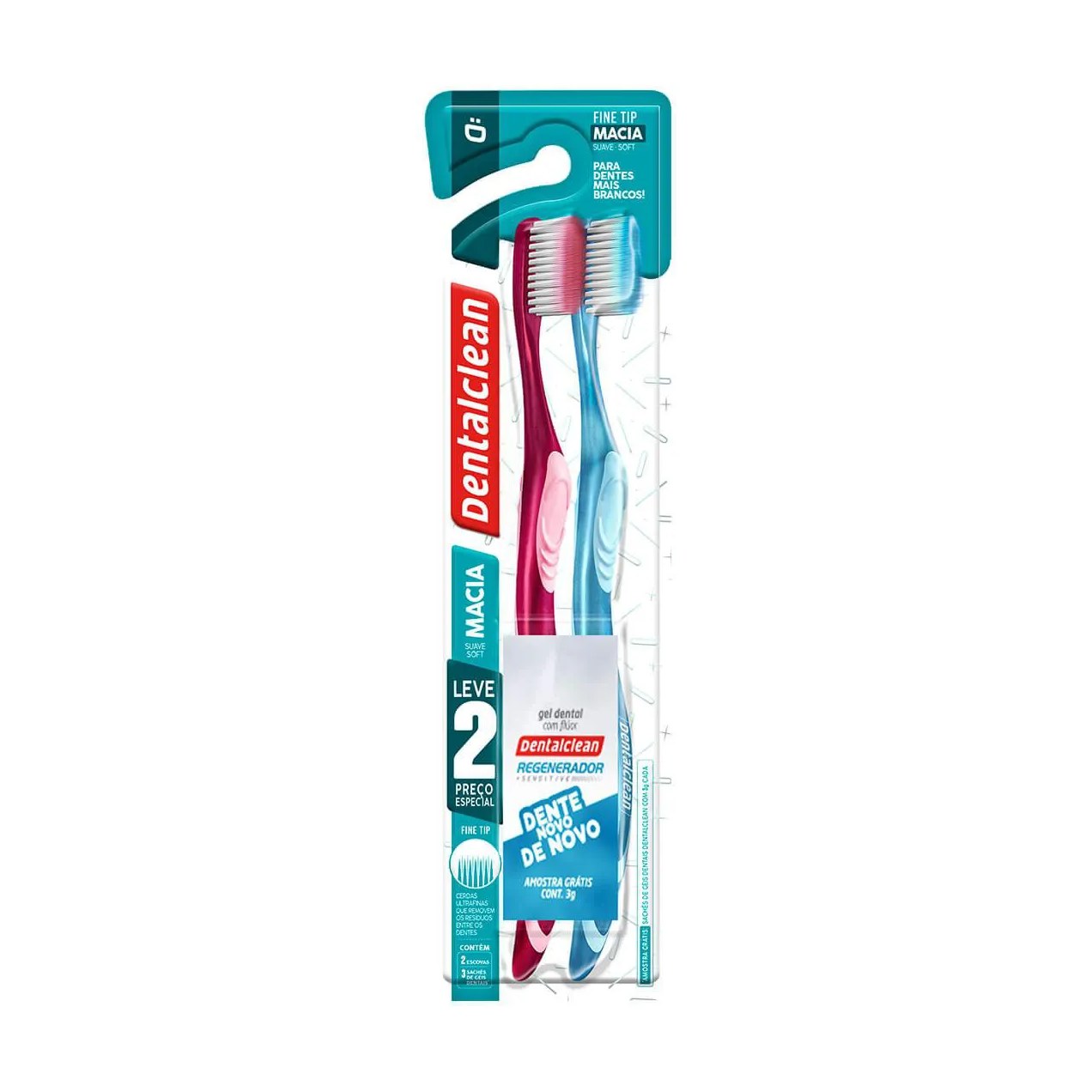 Escova de Dente Dentalclean Fine Tip Macia com 2 unidades