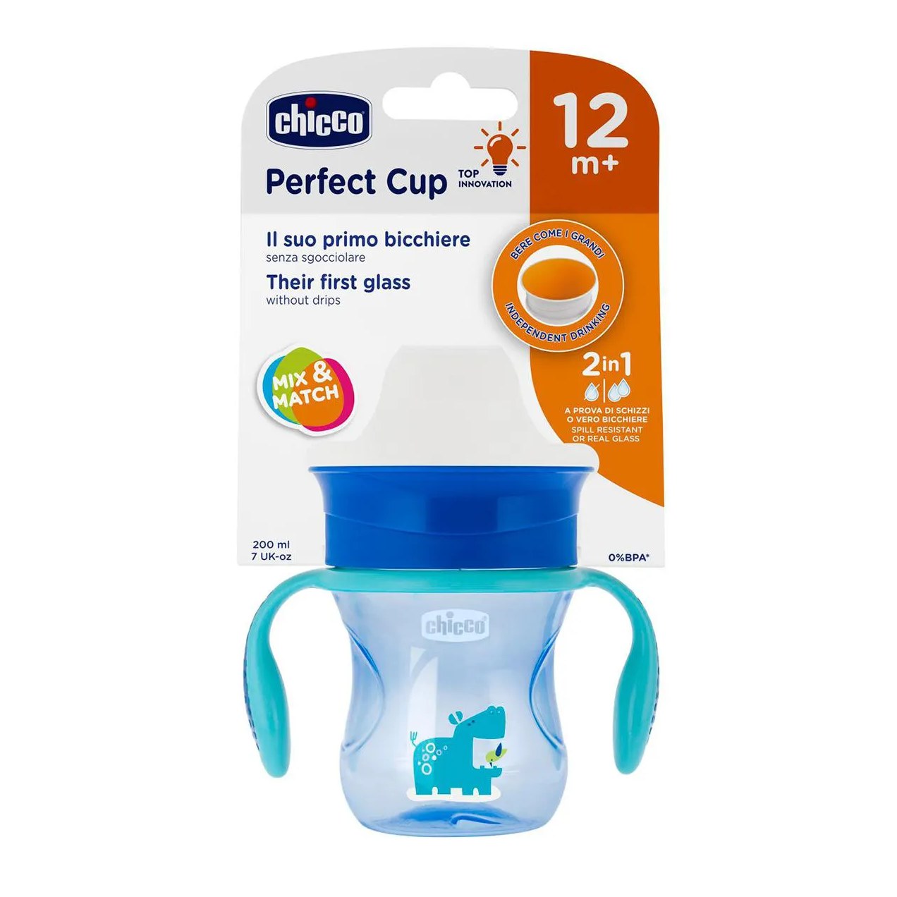Copo Chicco Perfect Cup 12M+ Azul 200ml - 1 unidade