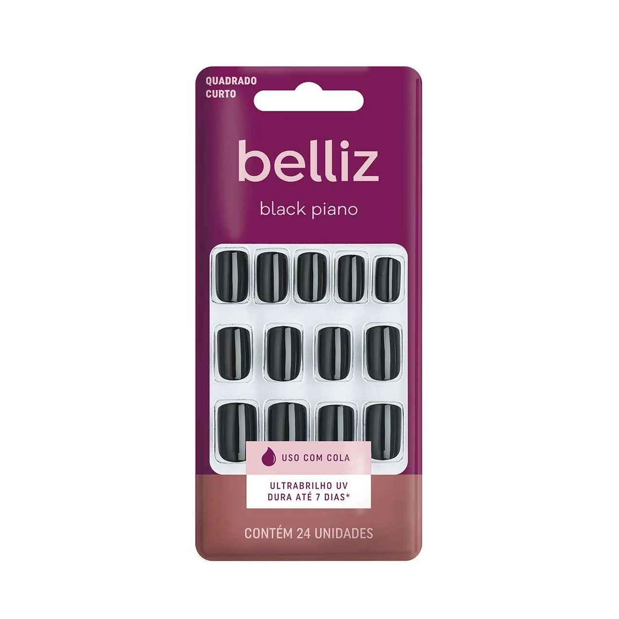 Unhas Postiças Belliz Black Piano 24 Unidades