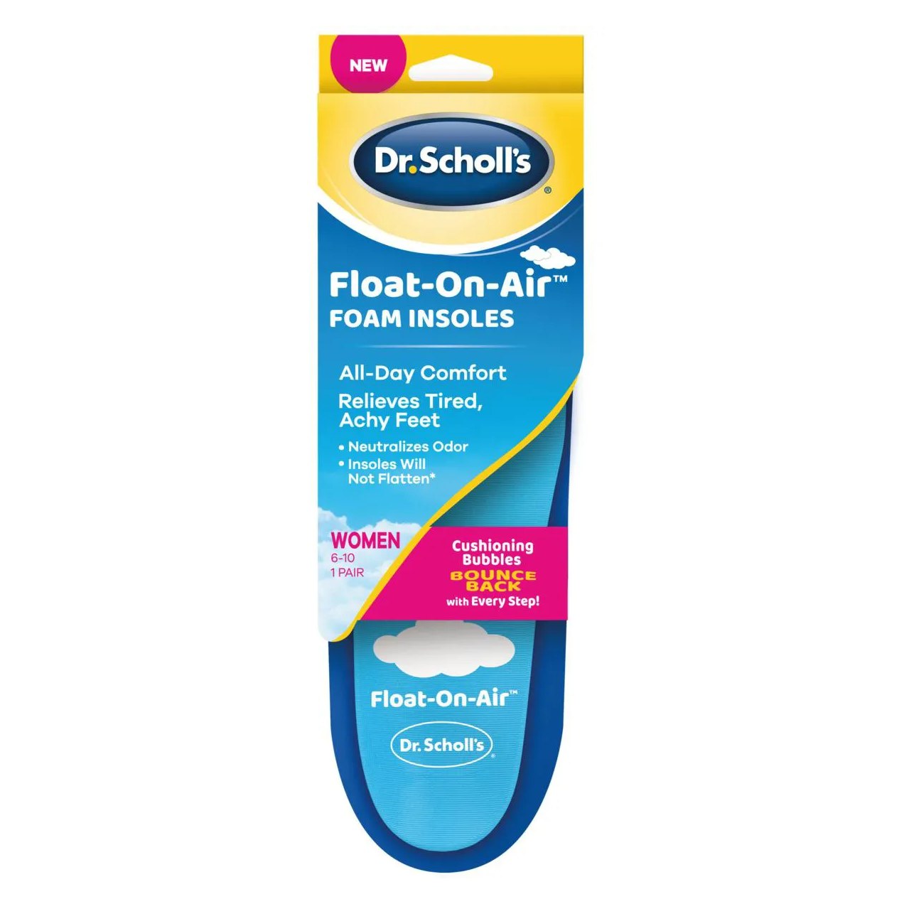 Palmilha de Gel Dr Scholls Float on Air Women Azul Transparente 1 par