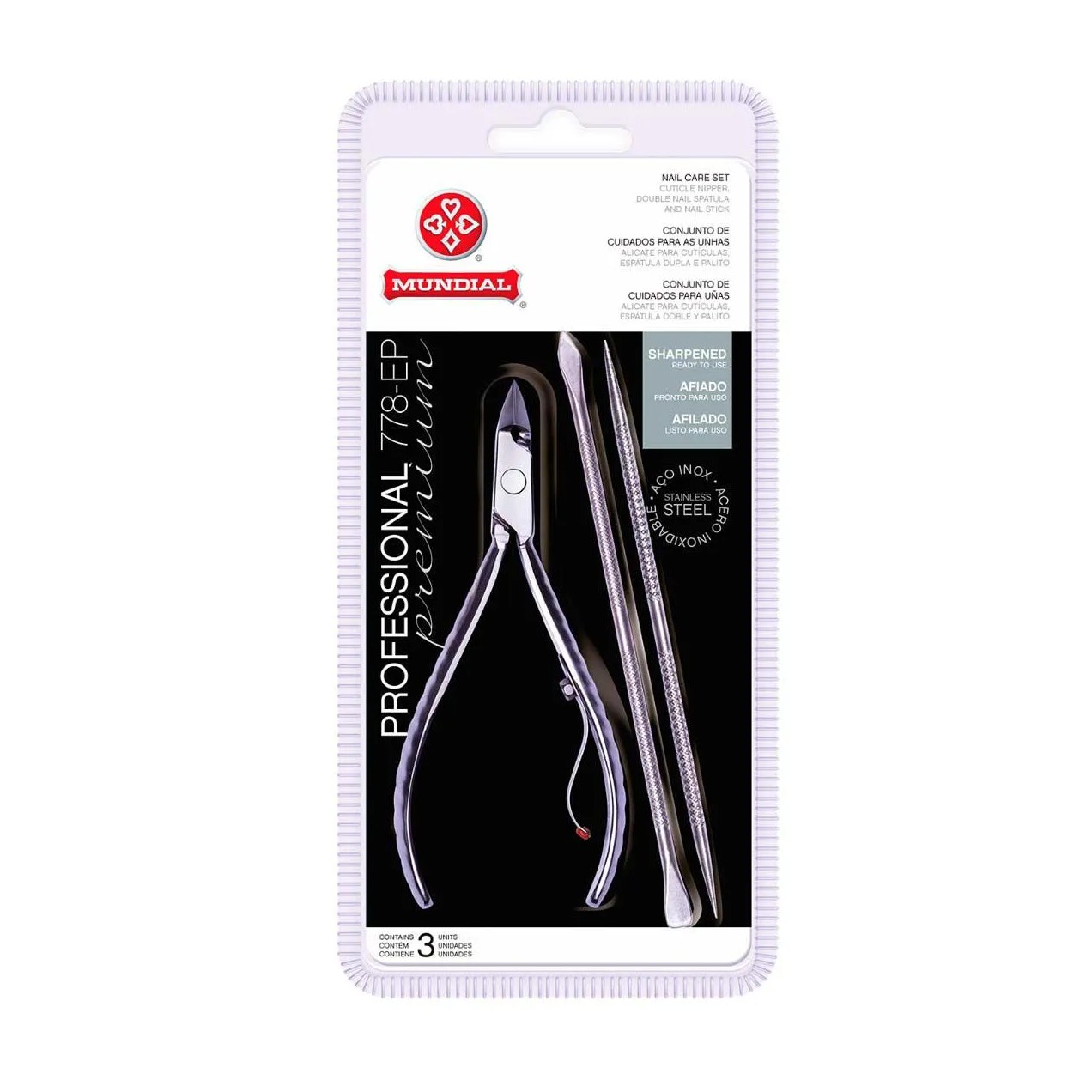 Kit de Cuidado para as Unhas Mundial Inox 778-EP Alicate + 2 Espátulas