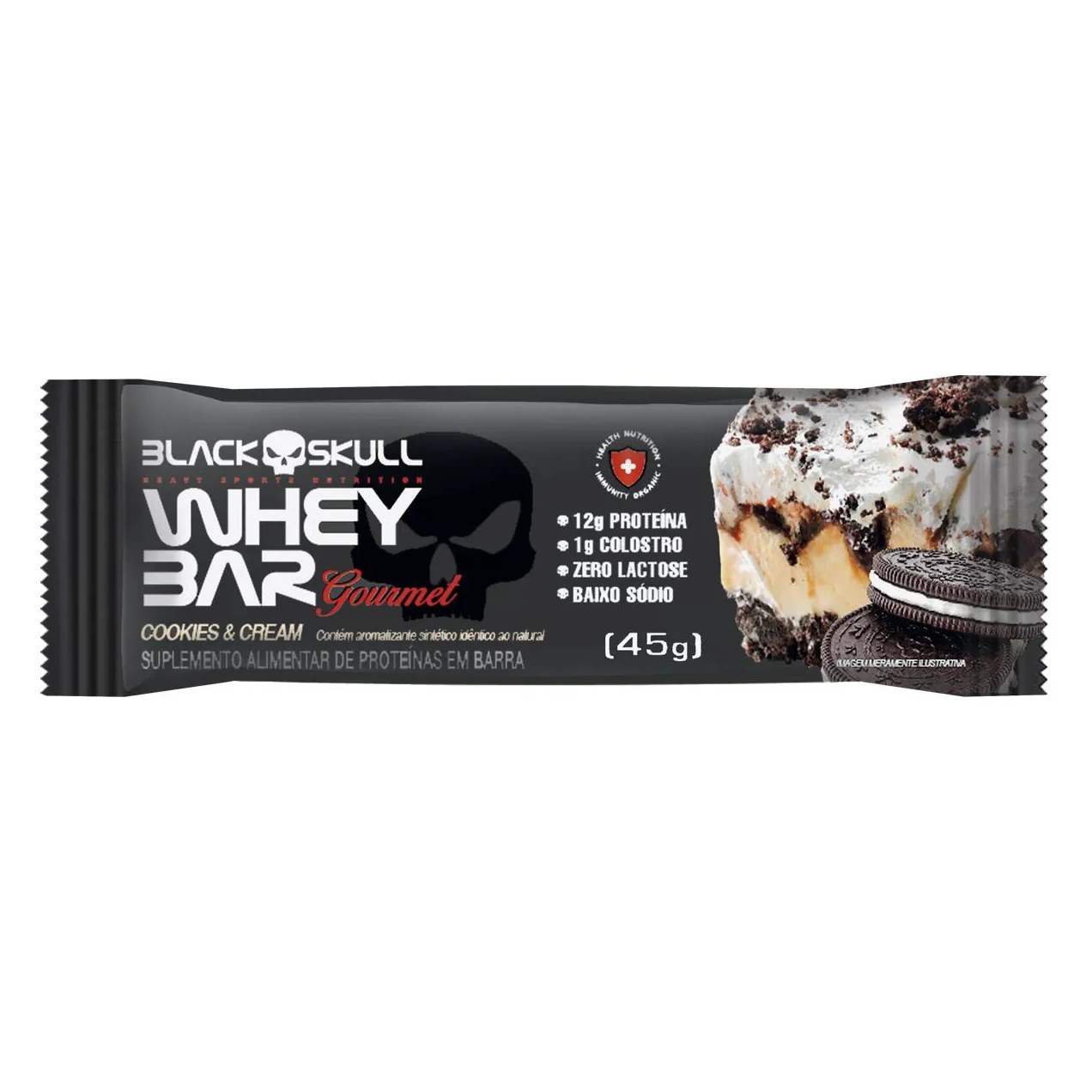 Barra de Proteína Black Skull Whey Bar Gourmet Cookies & Cream 45g