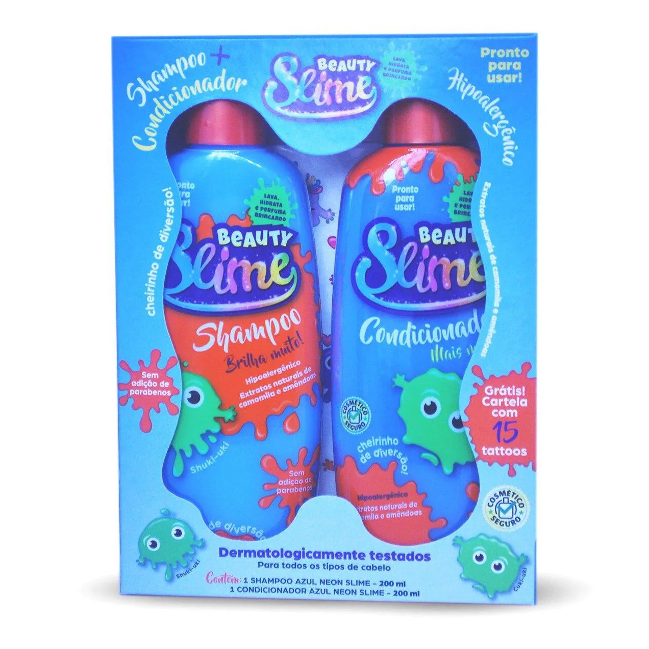 Kit Infantil Beauty Slime Azul Neon Shampoo 200ml + Condicionador 200ml
