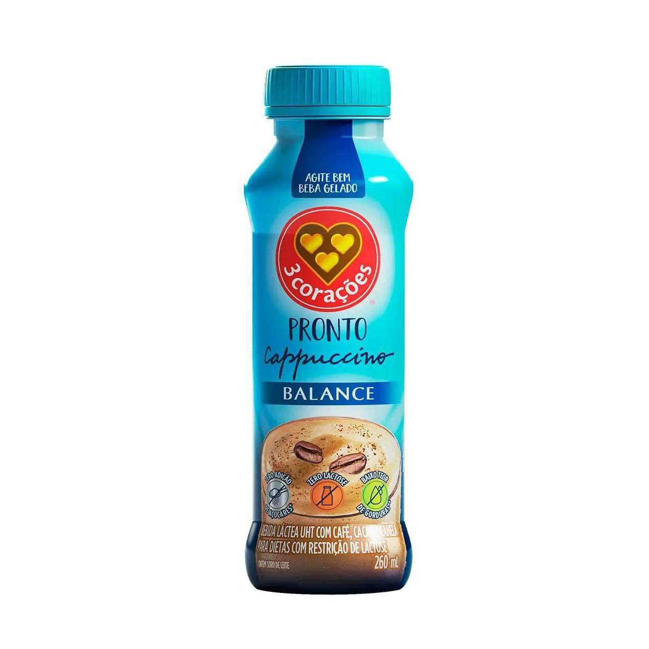 Cappuccino 3 Corações Balance Zero Lactose Frasco 260ml