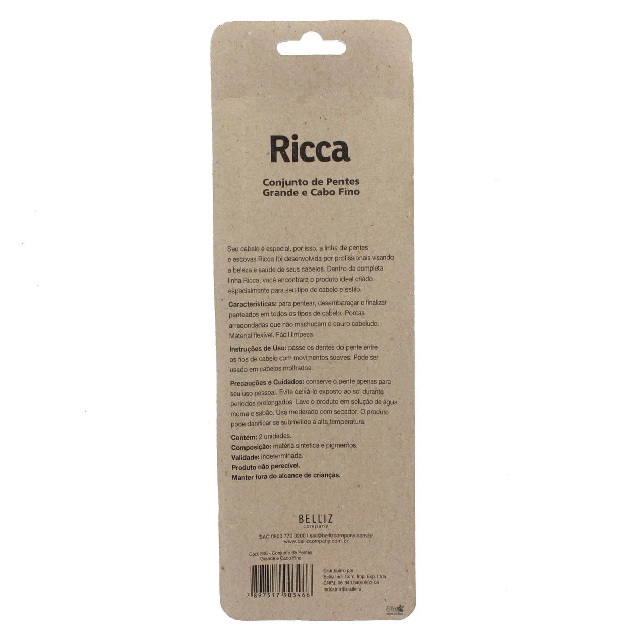 Conjunto de Pentes de Cabelo Ricca Preto com 2 unidades