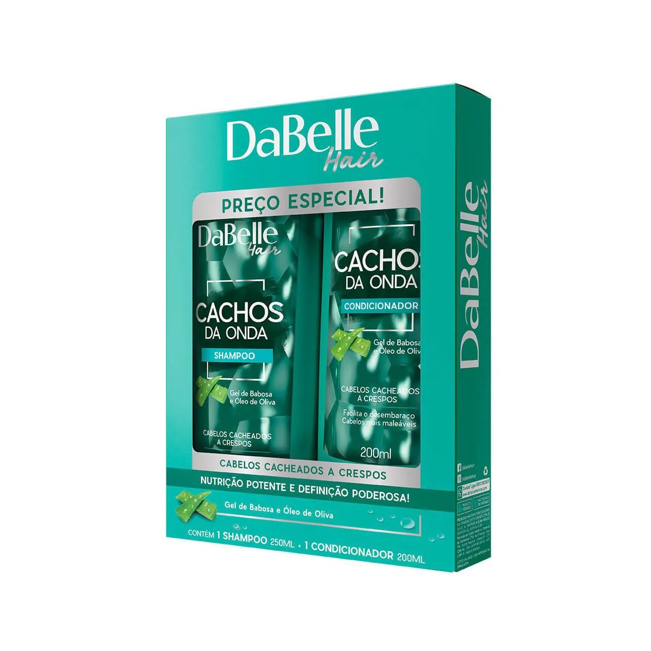 Kit DaBelle Hair Cachos da Onda Gel de Babosa e Óleo de Oliva Shampoo 250ml + Condicionador 200ml