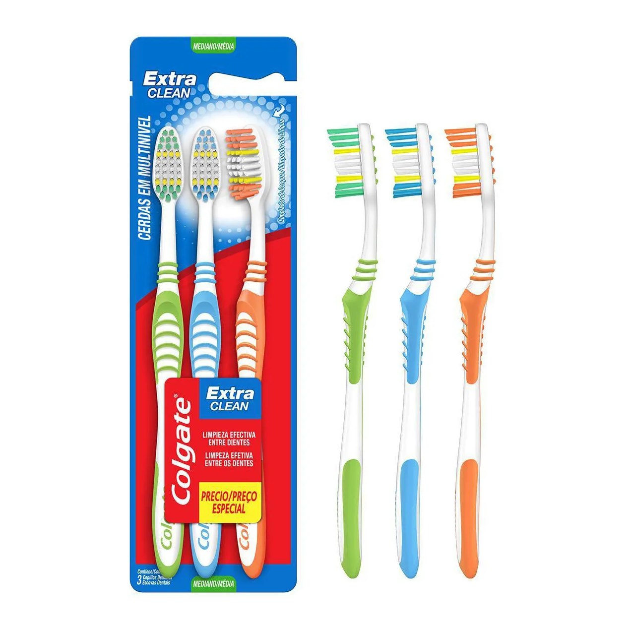 Escova de Dente Colgate Extra Clean Média com 3 unidades
