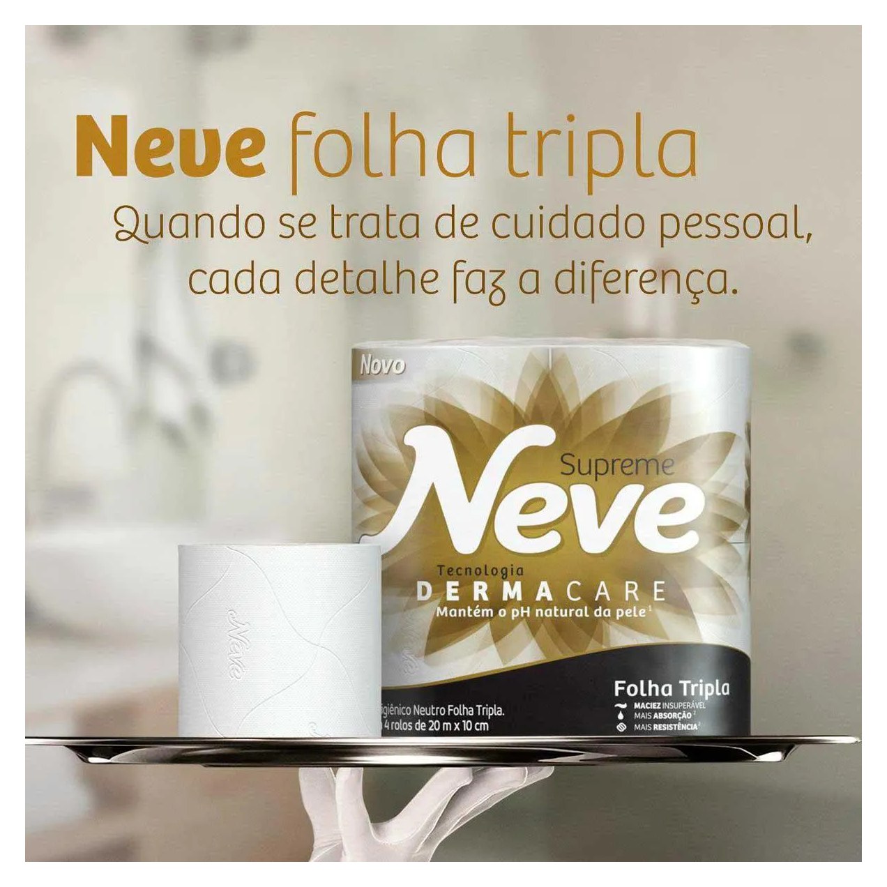 Papel Higiênico Neve Supreme Folha Tripla 4 rolos