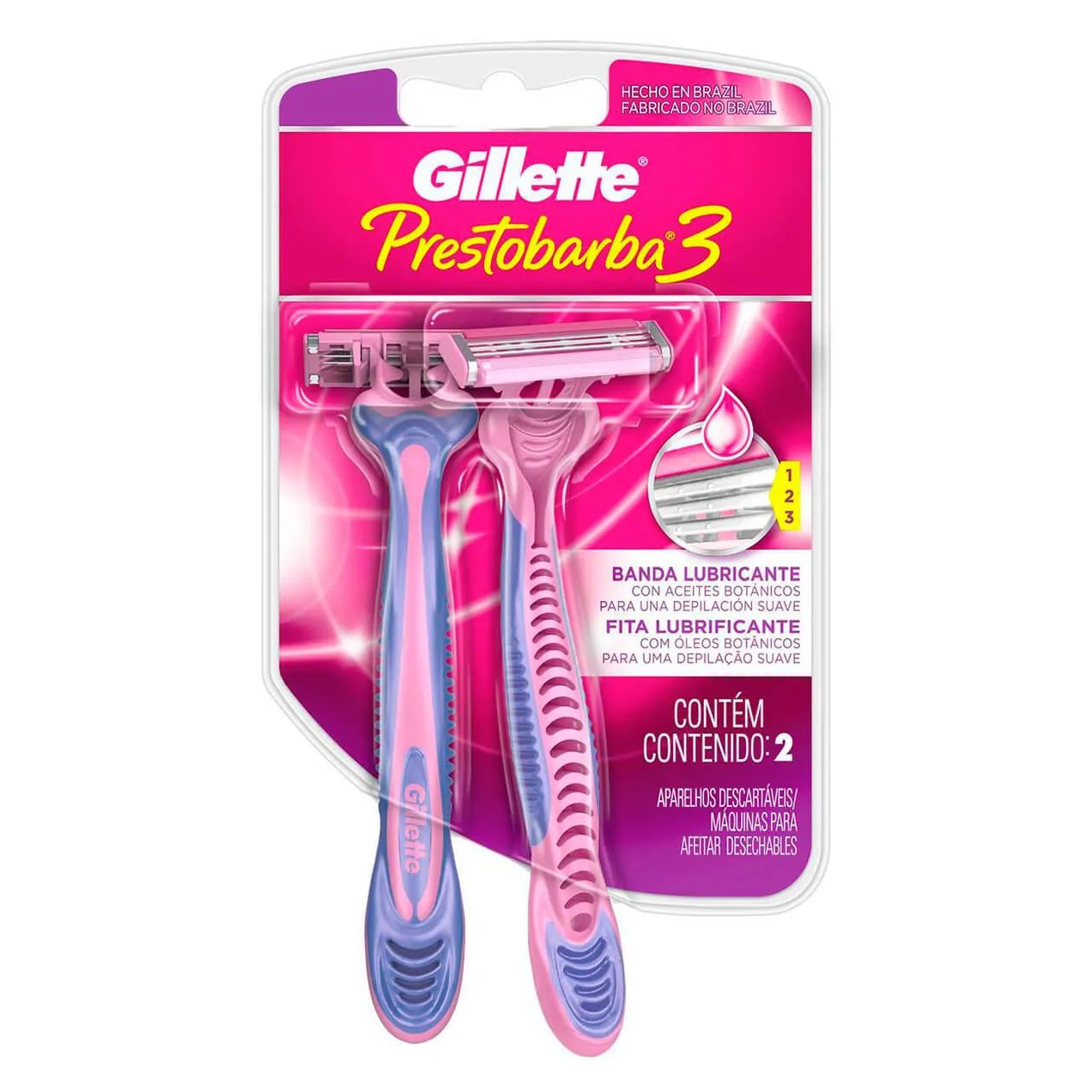Aparelho de Depilar Feminino Gillette Prestobarba 3 com 2 unidades