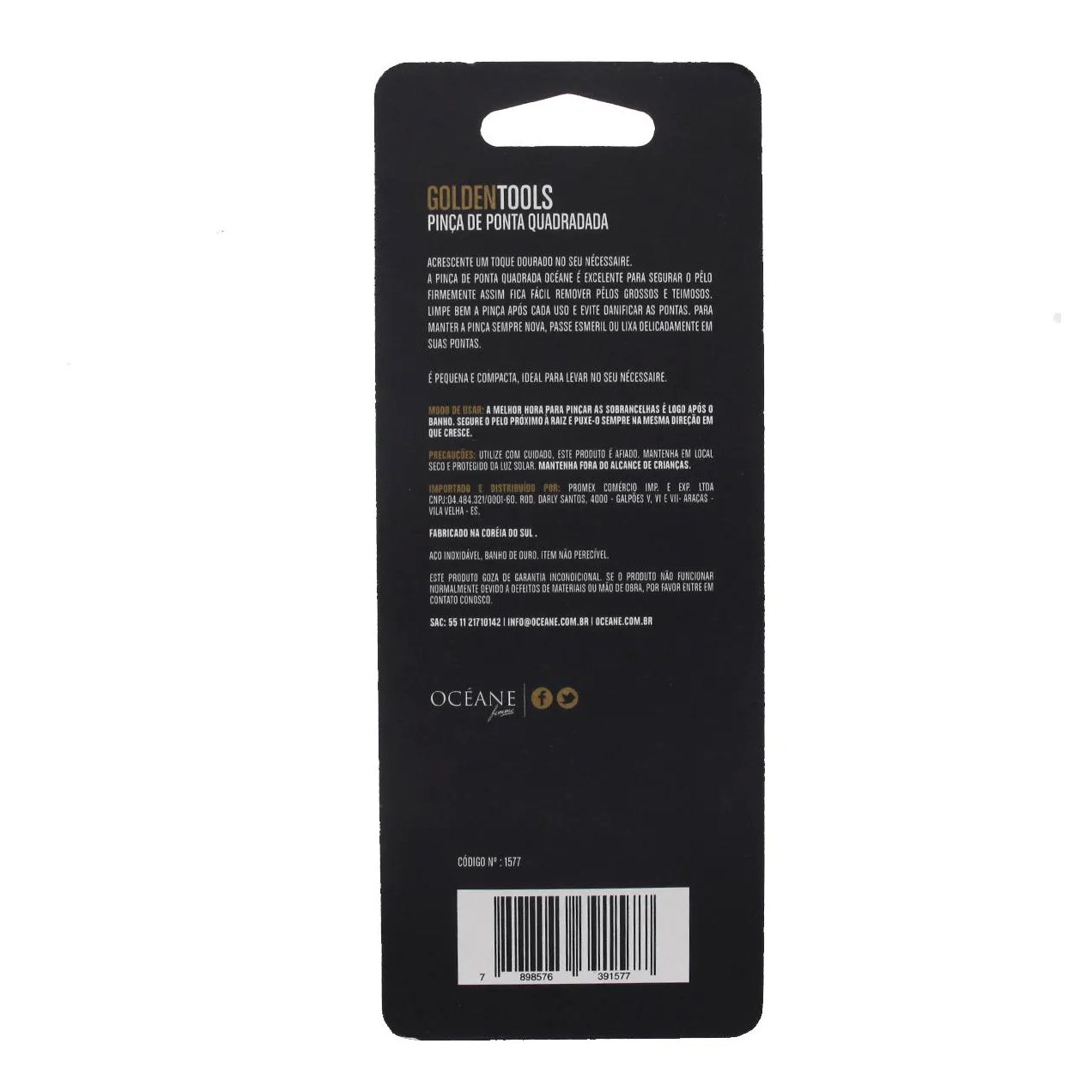 Pinça de Ponta Quadrada Océane Golden Tools Inox com 1 unidade