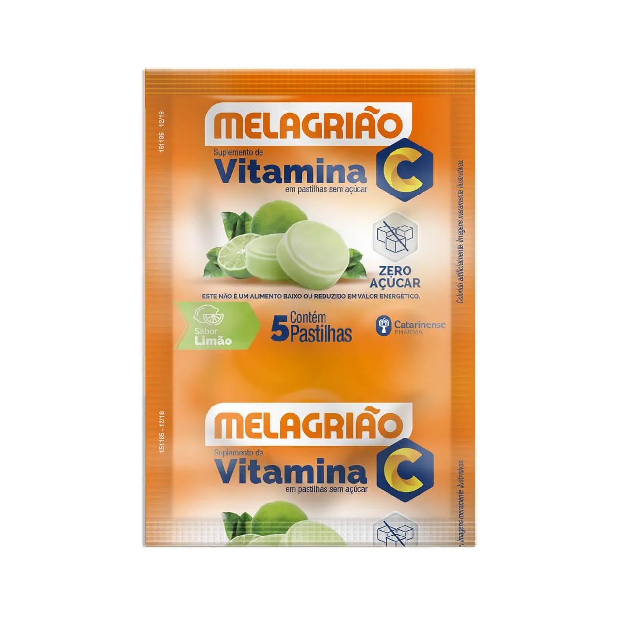 Pastilha Melagrião Suplemento de Vitamina C Zero Açúcar Sabor Limão 5 unidades