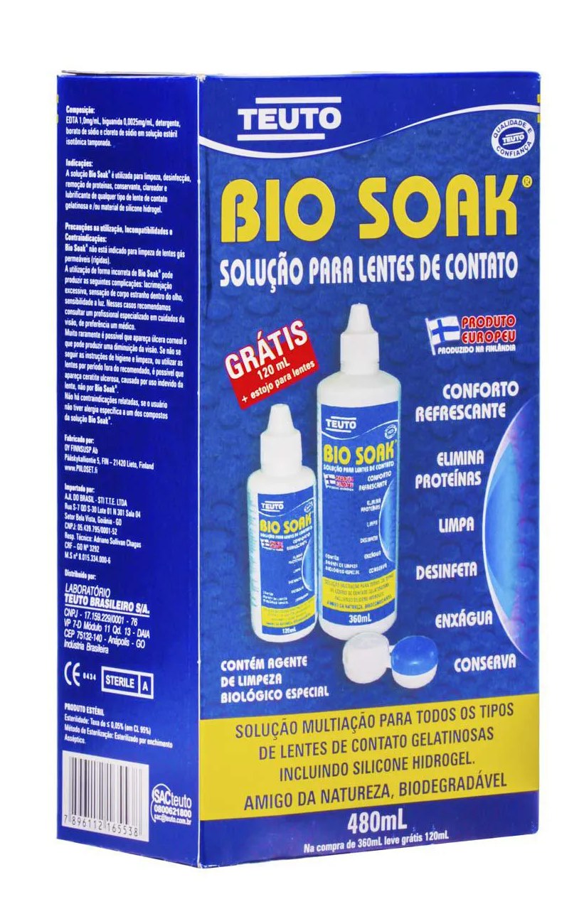 Kit Bio Soak Solução para Lentes de Contato com 480ml e 1 estojo grátis