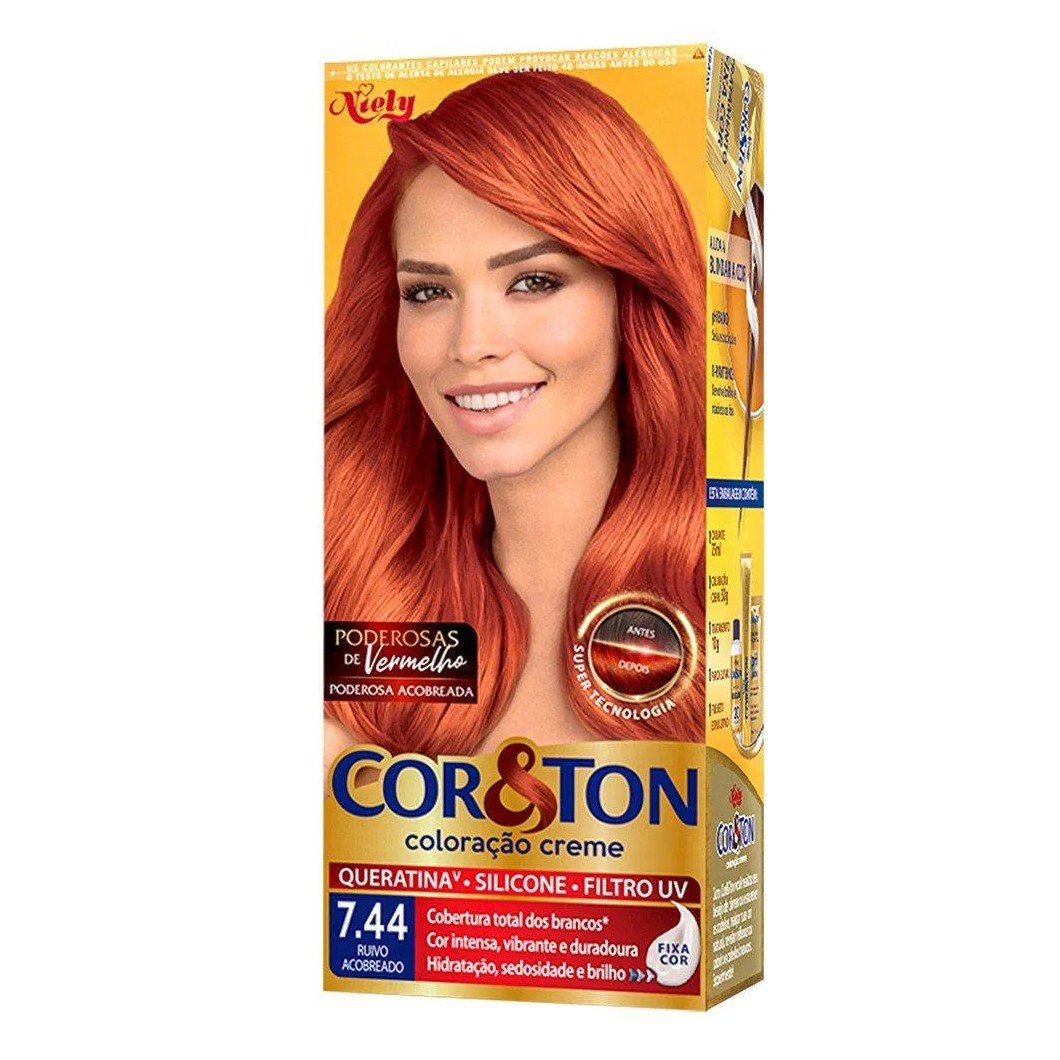 Coloração Niely Cor&ton Tons Vermelhos 7.44 Ruivo Acobreado