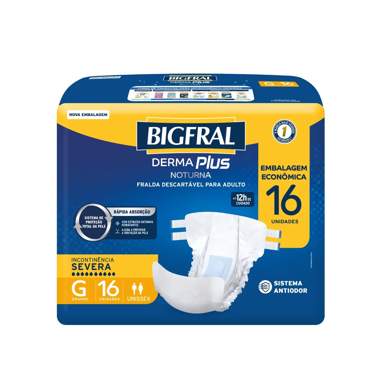 Fralda Geriátrica Unissex Bigfral Derma Plus Noturna G Absorção Intensa 16 unidades