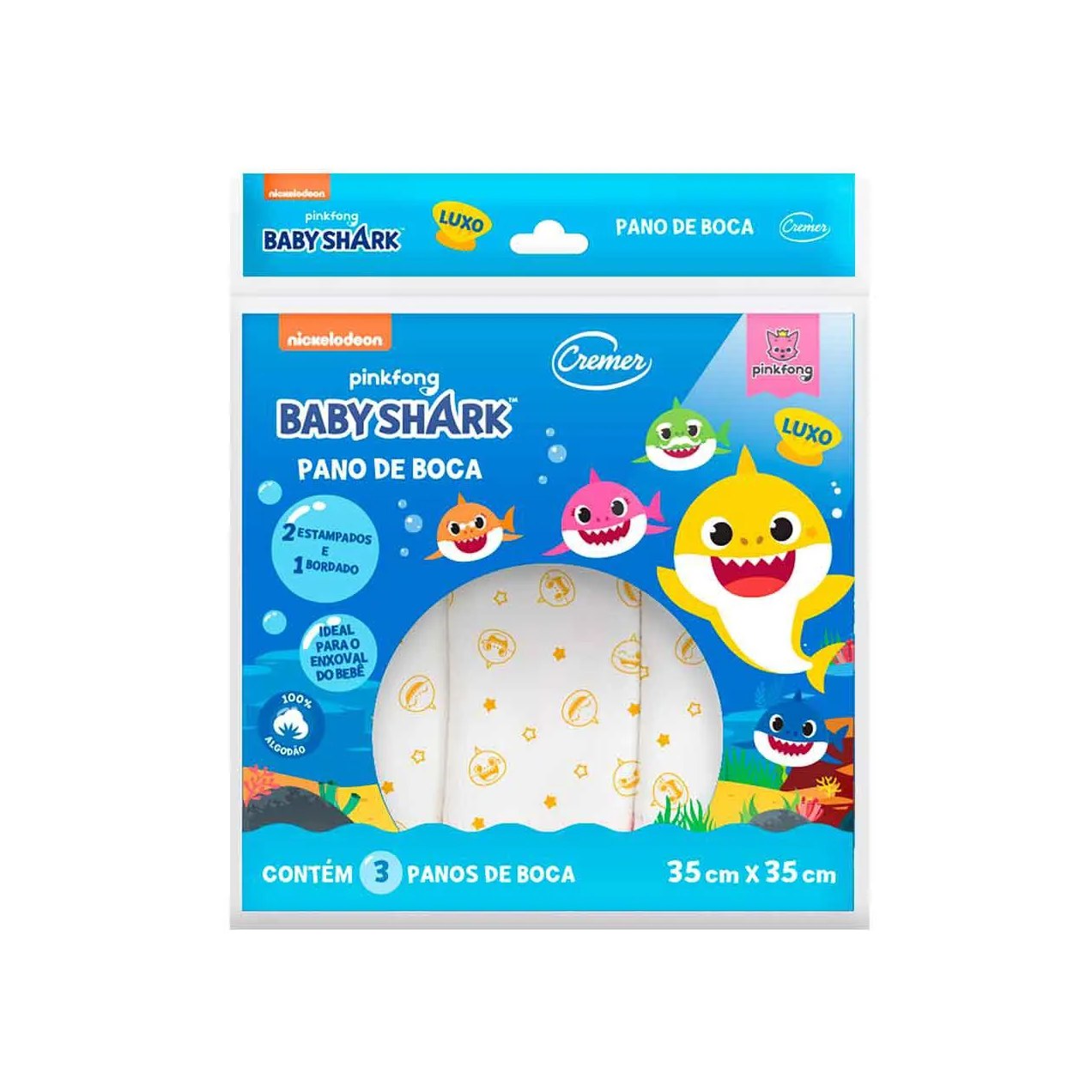 Pano de Boca Cremer Baby Shark com 3 unidades