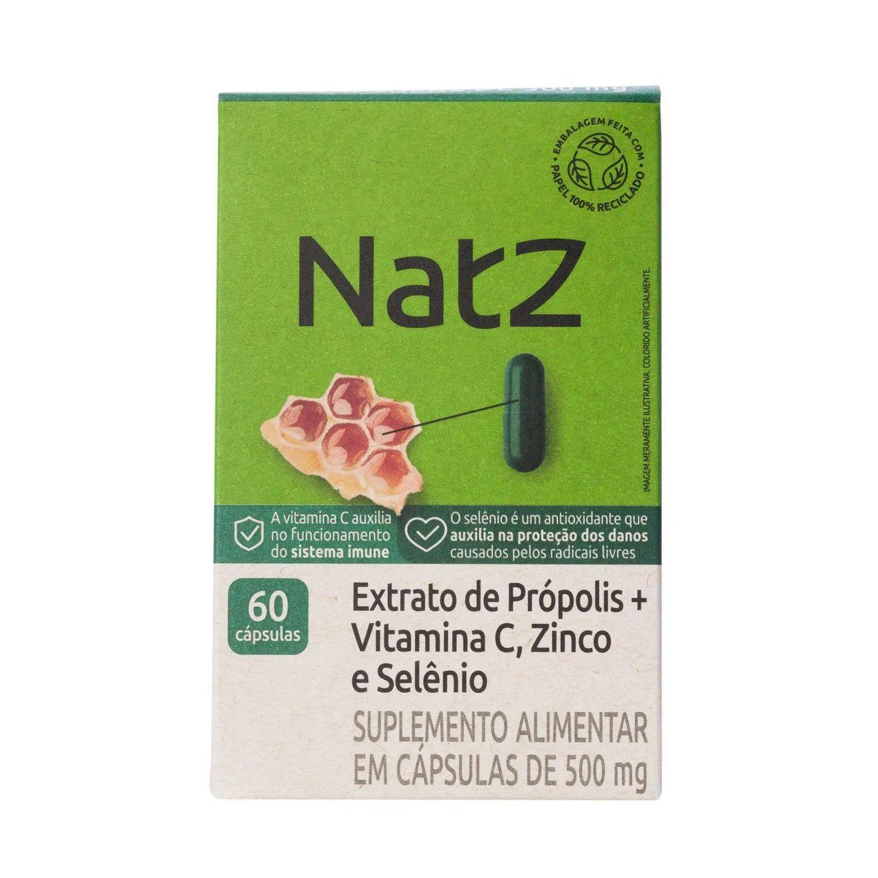 Extrato de Própolis + Vitamina C e Minerais Natz 60 Cápsulas