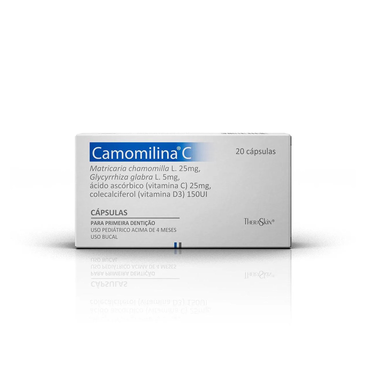 Camomilina C Matricaria Chamomila L. 25mg + Glycyrrhiza Globra L. 5mg + Vitamina C 25mg + Vitamina D3 150UI 20 cápsulas