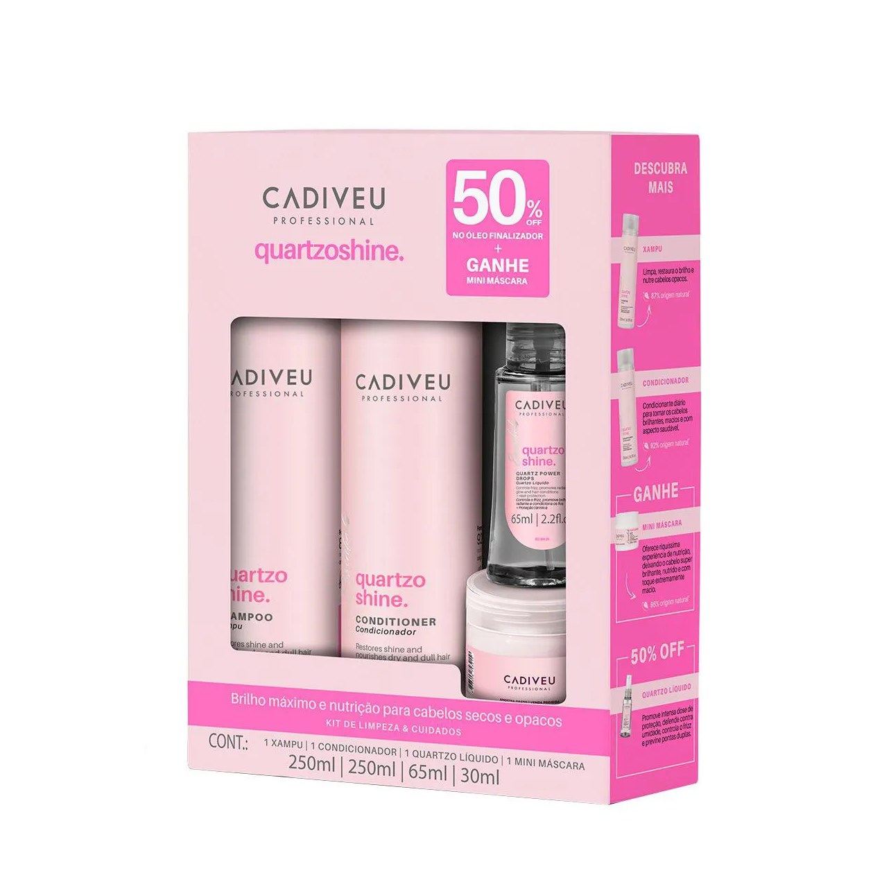 Kit Cadiveu Professional Quartzo Shine Shampoo 250ml + Condicionador 250ml + Mini Máscara 30ml + Quartzo Líquido 65ml