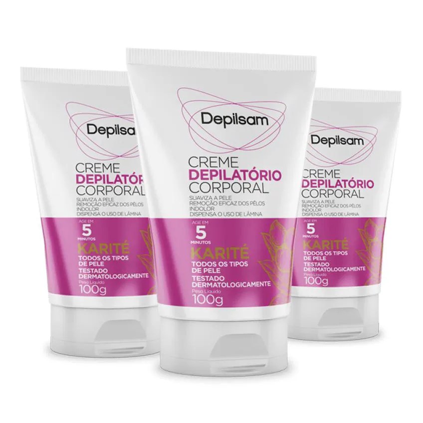 Kit Creme Depilatório Corporal Depilsam Karité 100g com 3 Unidades