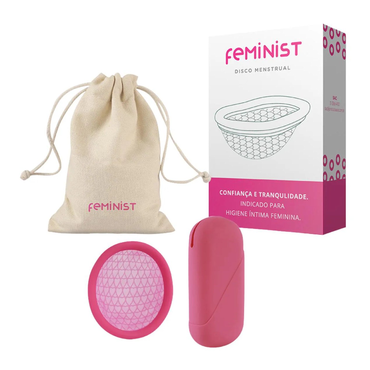 Kit disco menstrual feminist modelo a com bag de silicone
