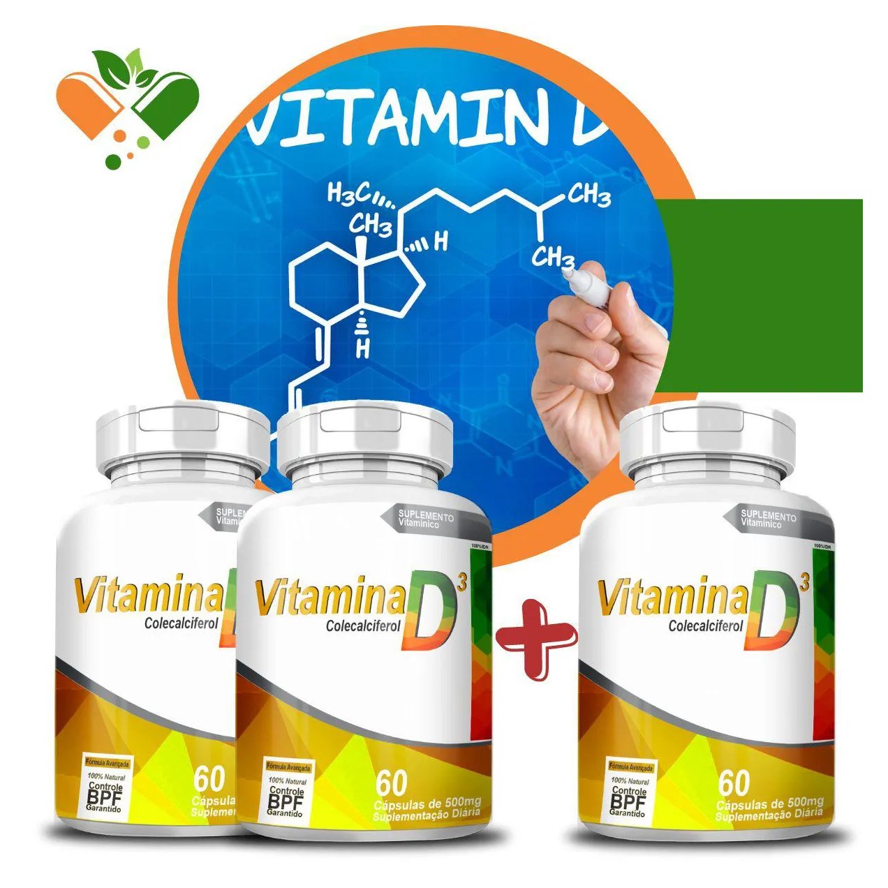 Compre 2 Leve 3 Vitamina D 500mg 60 cápsulas