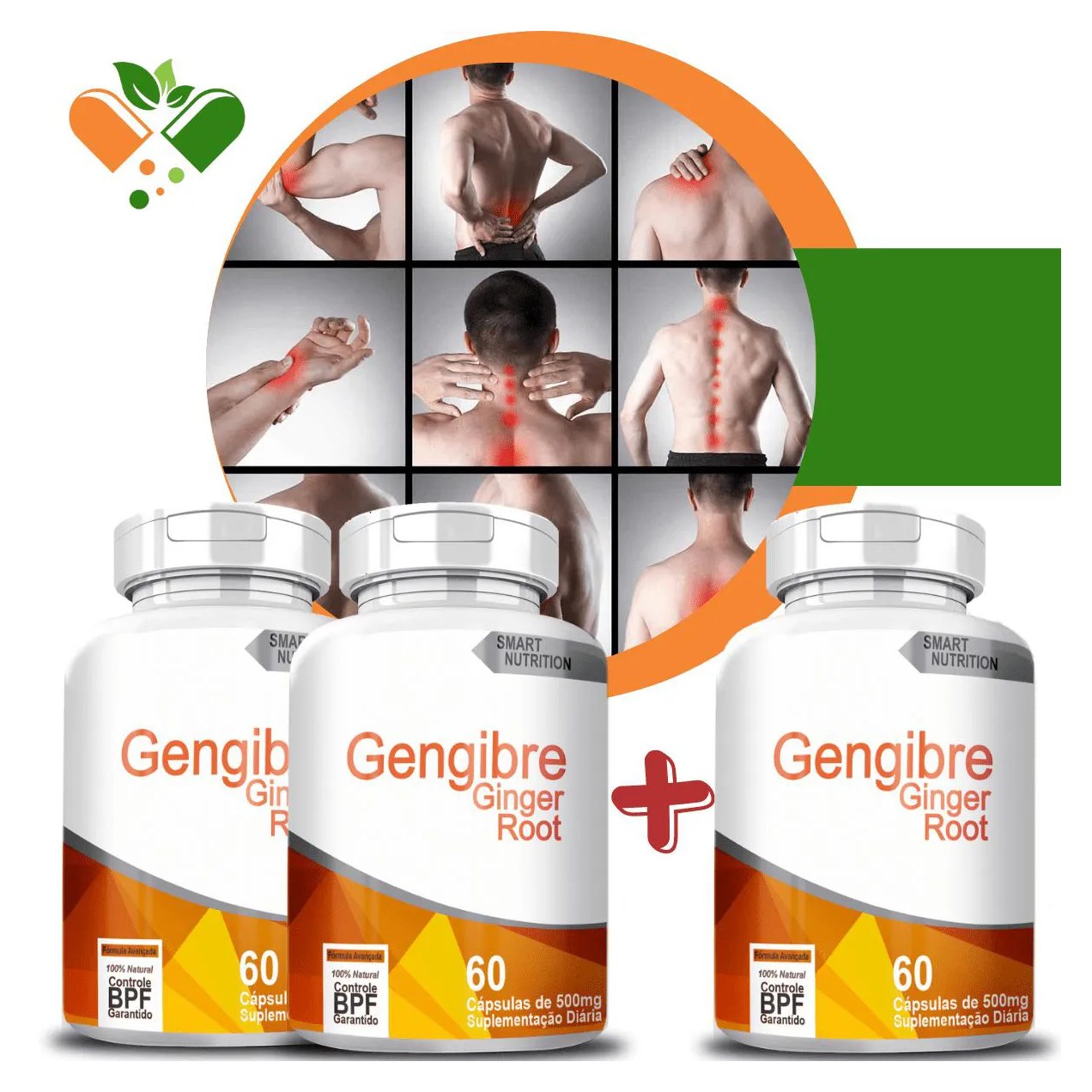 Compre 2 Leve 3 Potes Gengibre 500mg 60 cápsulas