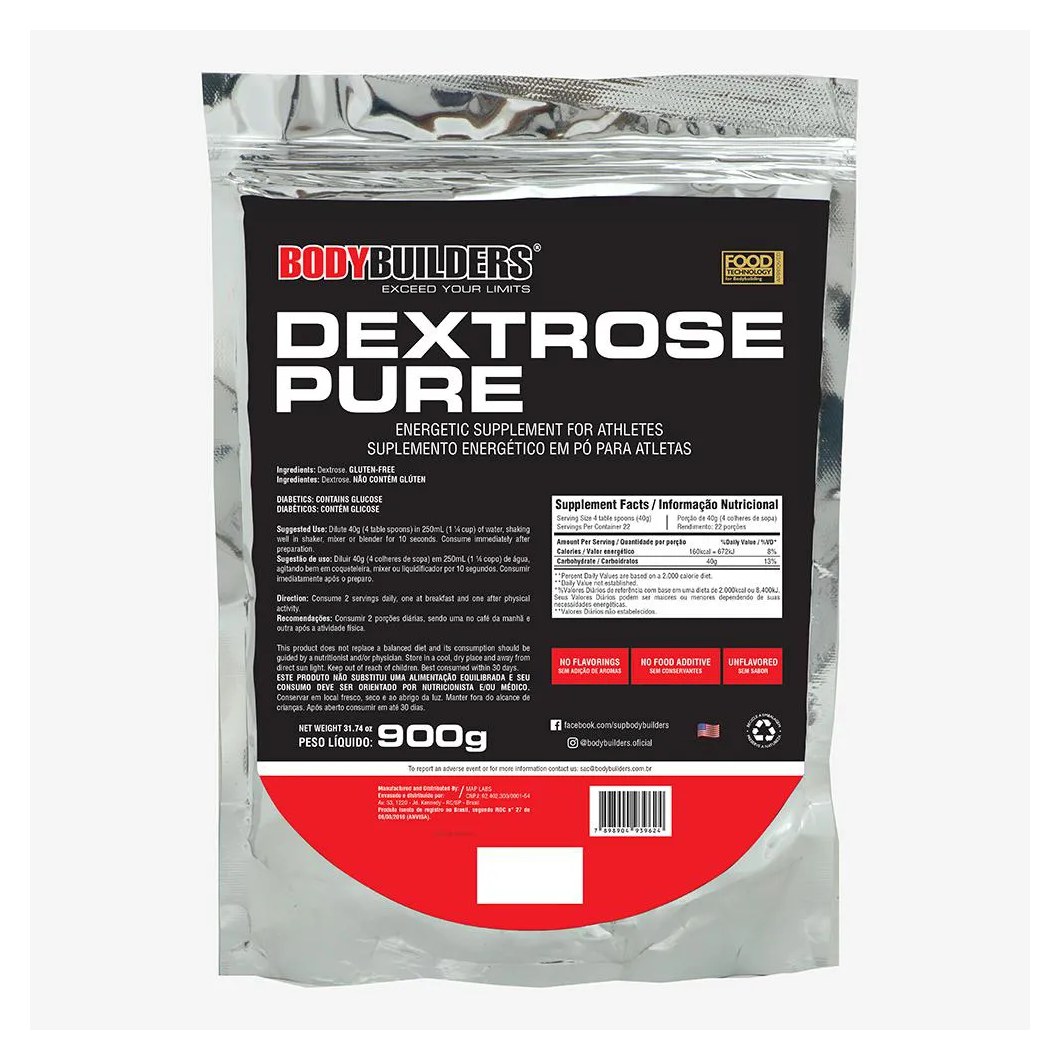 Dextrose Pura - Refil - 900g - Sabor Sabor Natural – Bodybuilders