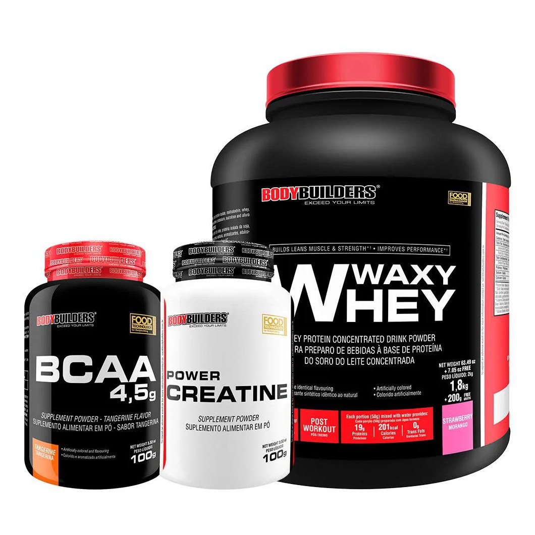 Kit Waxy Whey 2kg + Bcaa 4.5 100g + Power Creatina 100g – Bodybuilders Morango