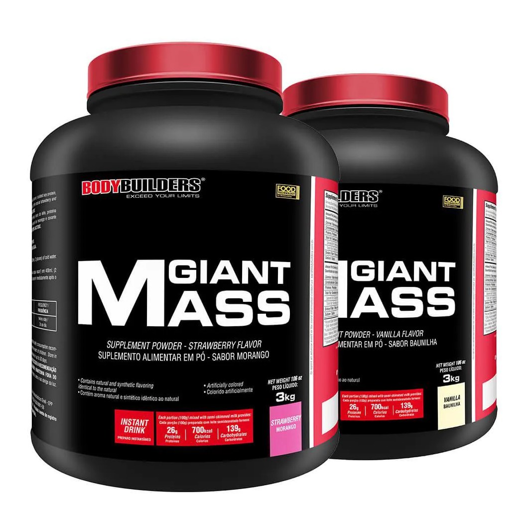 Kit Hipercalórico BodyBuilders Giant Mass Morango e Baunilha 3kg 2 unidades
