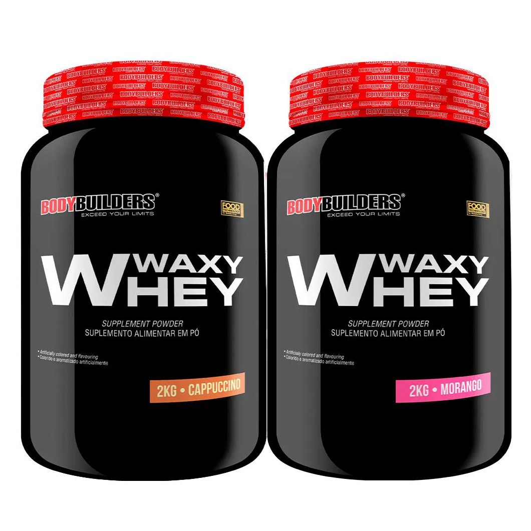 2x Whey Protein Waxy Whey (35%) - 2kg - Bodybuilders Morango e Cappuccino