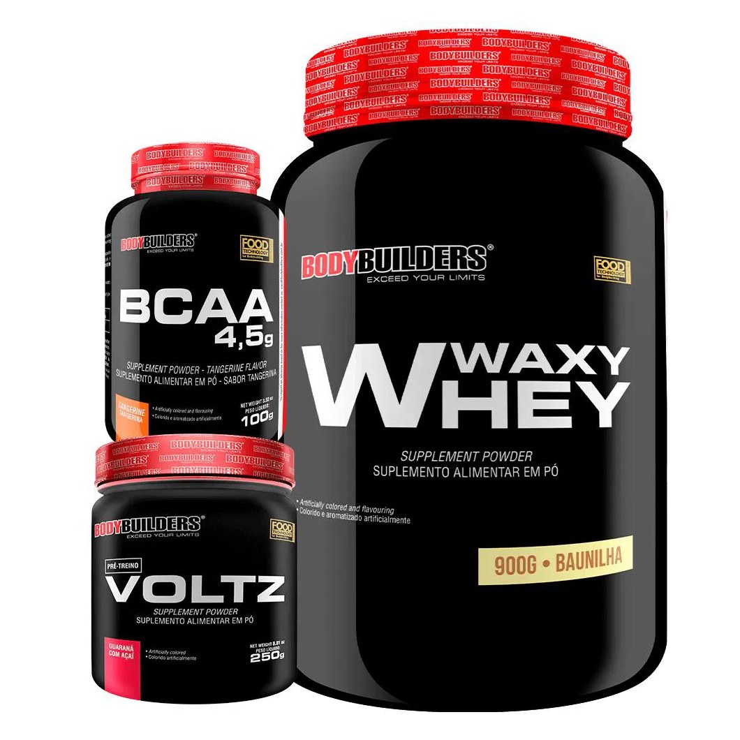 Kit Waxy Whey (35%) 900g + Bcaa 100g + Pré Treino - Bodybuilders Chocolate
