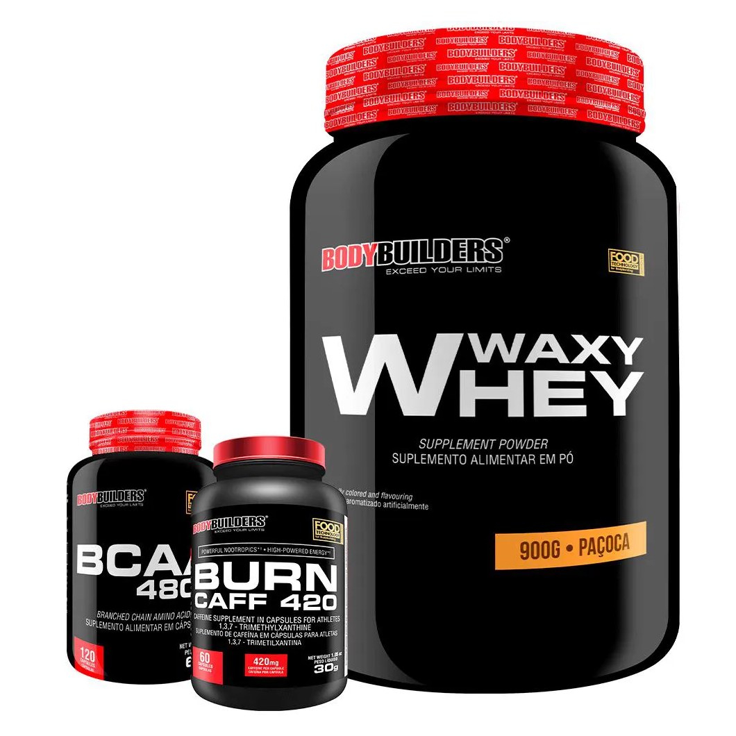 Kit Waxy Whey (35%) 900g + Bcaa 100g + Pré Treino - Bodybuilders Paçoca