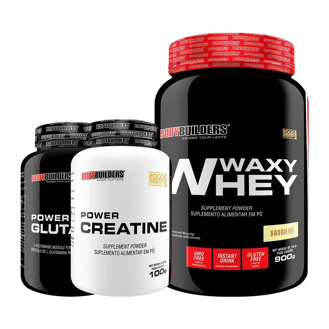 Kit Waxy Whey 900g + Power Creatine 100g + Power Glutamine 100g - Bodybuilders Baunilha