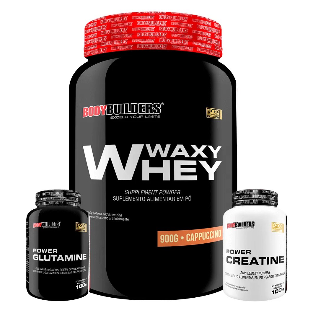 Kit Waxy Whey 900g + Power Creatine 100g + Power Glutamine 100g - Bodybuilders Cappuccino
