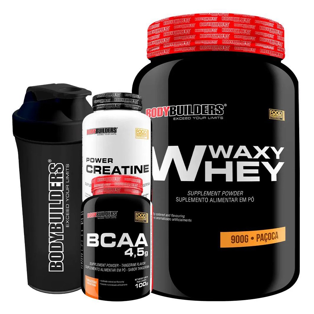 Kit Waxy Whey 900g + Power Creatina 100g + Bcaa 100g + Coqueteleira - Bodybuilders Paçoca