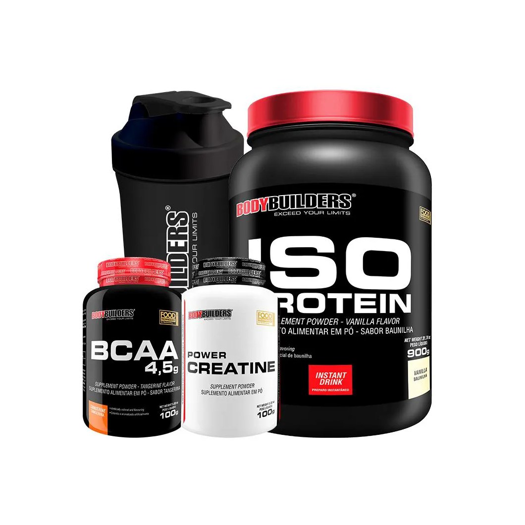 Kit Iso Protein 900g + Power Creatina 100g + Bcaa 100g + Coqueteleira Sabor: Baunilha - Bodybuilders