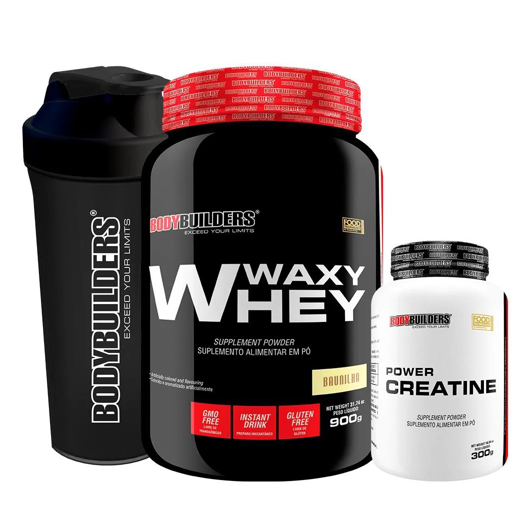 Kit Waxy Whey 900g + Power Creatina 100g + Coqueteleira - Bodybuilders Baunilha