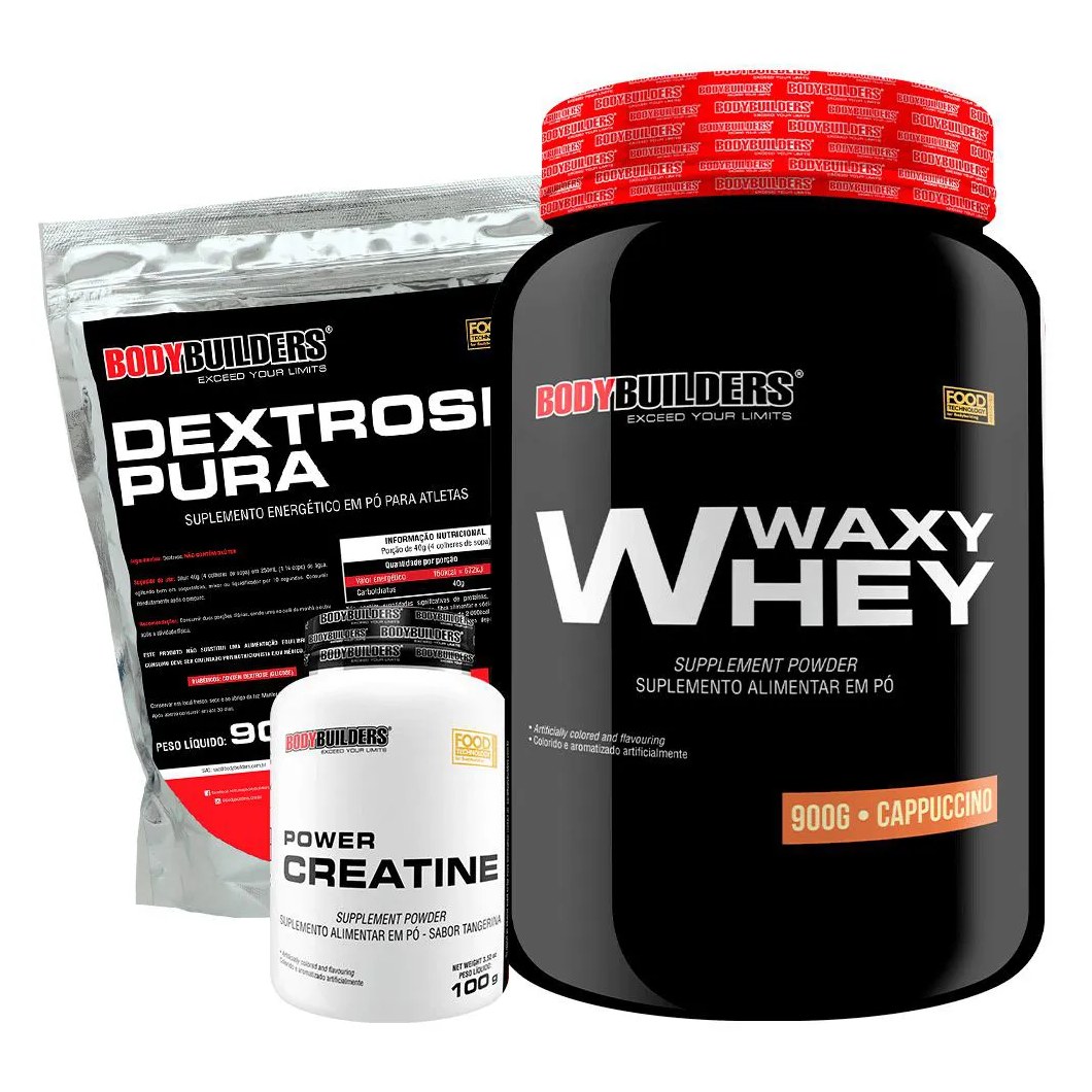 Kit Waxy Whey Protein 900g + Creatina 100g + Dextrose 900g - Bodybuilders Cappuccino