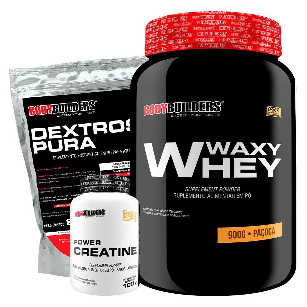 Kit Waxy Whey Protein 900g + Creatina 100g + Dextrose 900g - Bodybuilders Paçoca