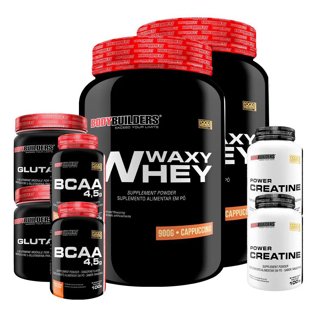 Kit 2x Waxy Whey 900g + 2x Power Creatina 100g + 2x Glutamina 300g + 2x Bcaa 4.5 100g - Bodybuilders Cappuccino