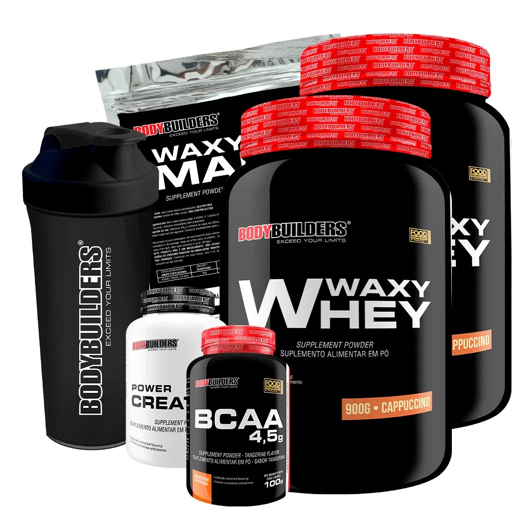 Kit 2x Waxy Whey 900g + Bcaa 100g + Power Creatine 100g + Waxy Maize 800g + Coq – Bodybuilders Cappuccino