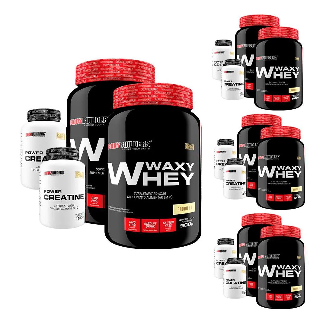 Super Combo Amigos: 8x Whey Protein 900g + 8x Power Creatina 100g Sabor Baunilha - Bodybuilders