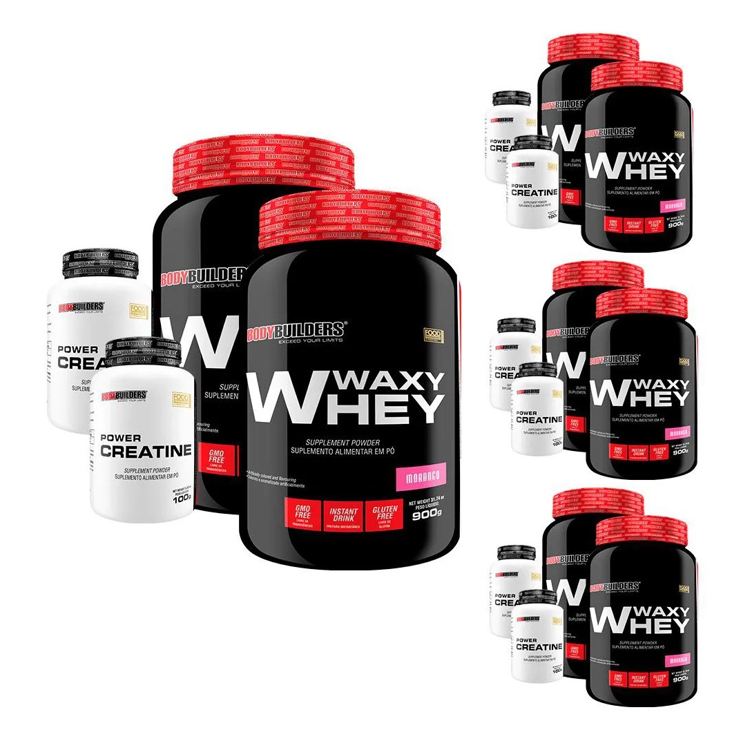 Super Combo Amigos: 8x Whey Protein 900g + 8x Power Creatina 100g Sabor Morango - Bodybuilders