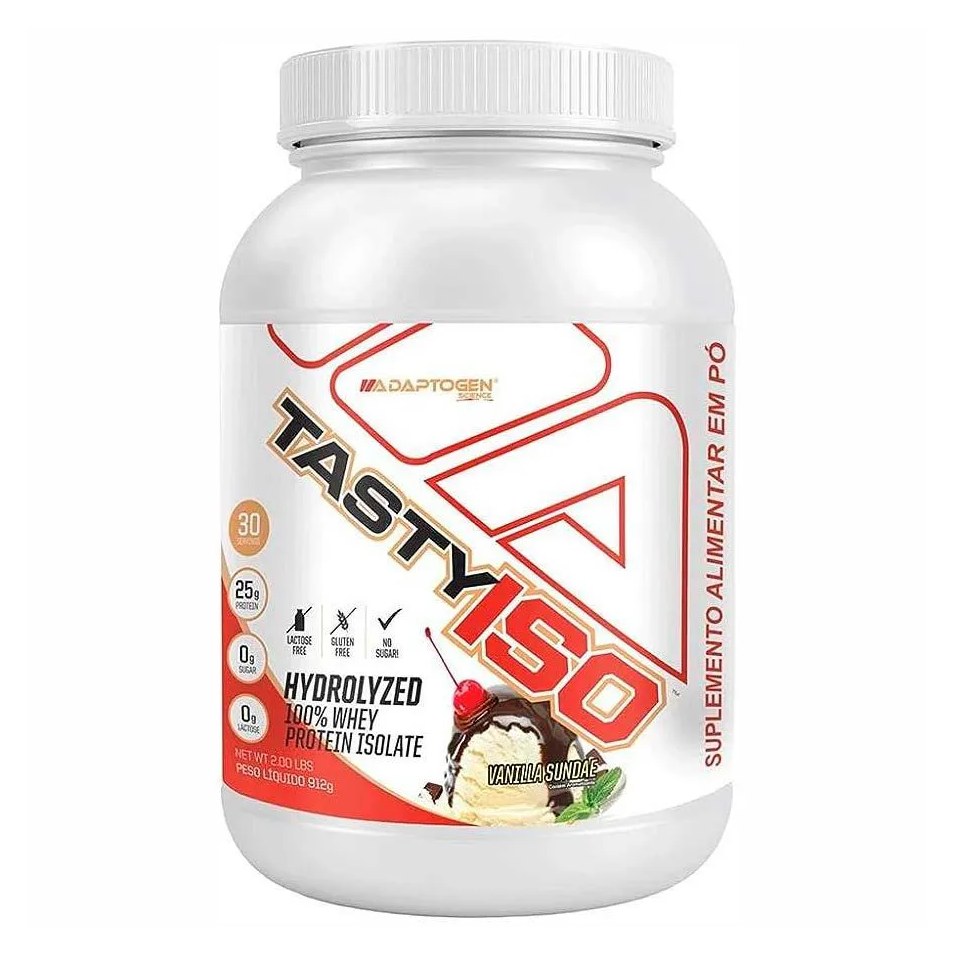 Tasty Iso Whey Isolado Pote 900g Sabor Sundae de Baunilha
