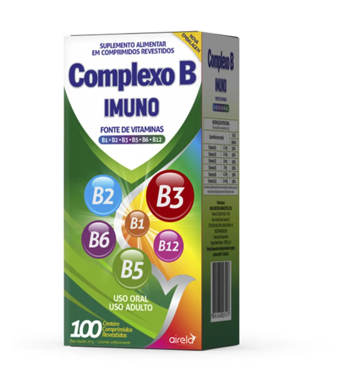 Complexo B B12 B1 B2 B3 B5 B6 B12 com 100 comprimidos